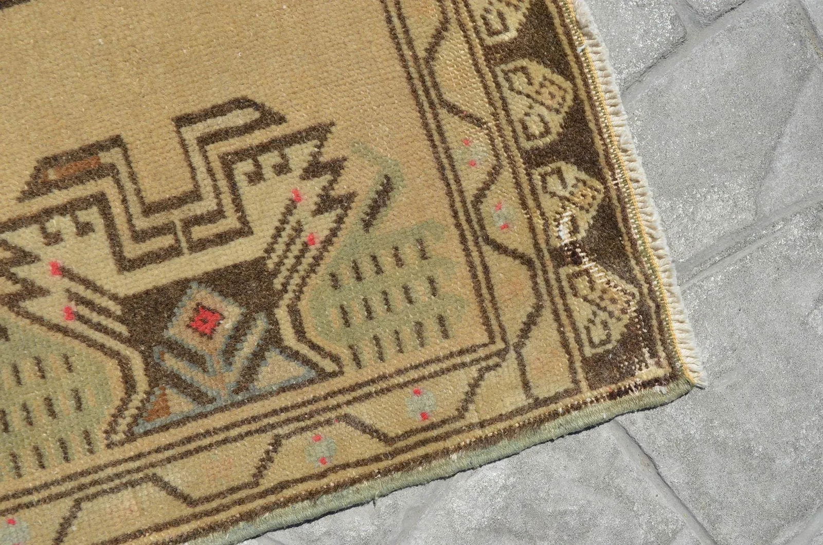 Small Turkish Rug Hand Knotted Distressed Low Pile Area Rug Faded Mat - 1'9'' X 3'4'' - 3