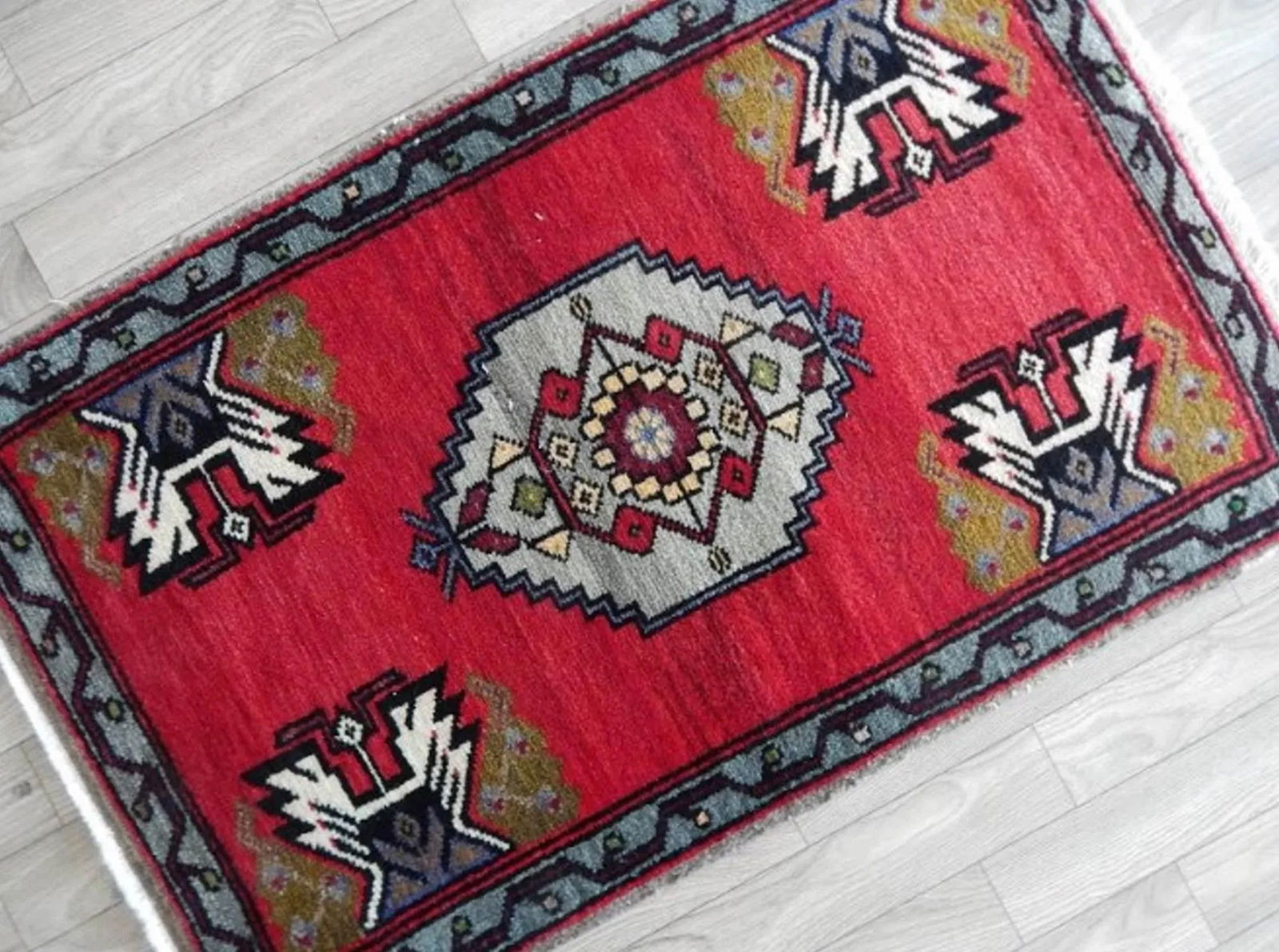 Small Turkish Rug Hand Knotted Distressed Low Pile Area Rug Faded Runner 1"²9"³ Ã - 4