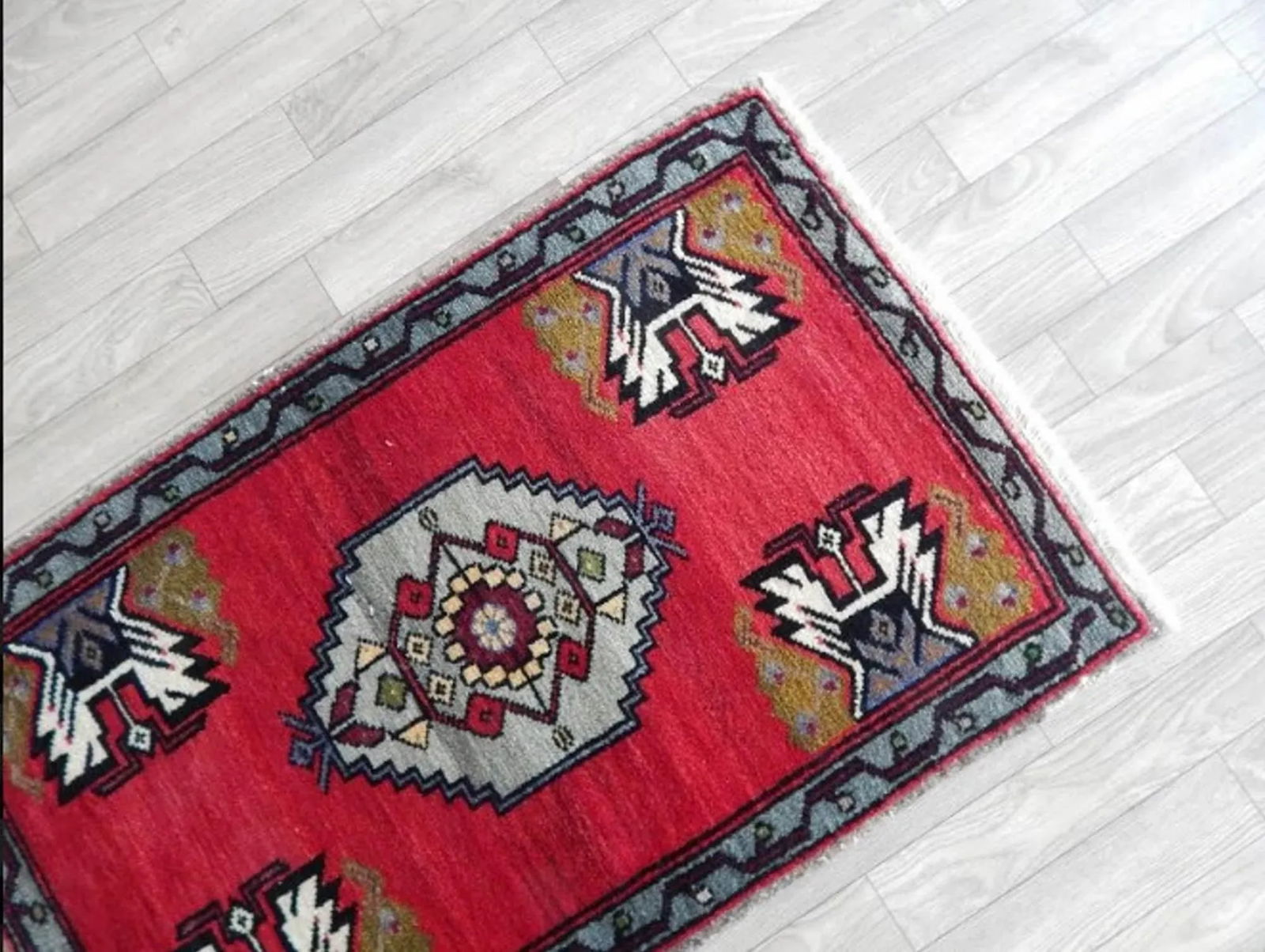 Small Turkish Rug Hand Knotted Distressed Low Pile Area Rug Faded Runner 1"²9"³ Ã - 5