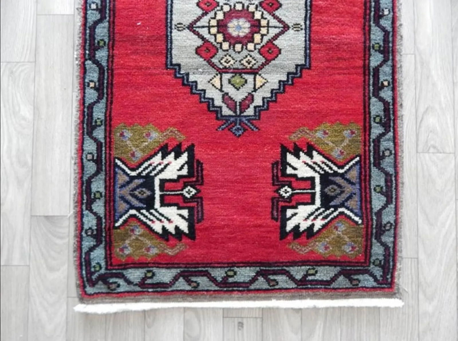 Small Turkish Rug Hand Knotted Distressed Low Pile Area Rug Faded Runner 1"²9"³ Ã - 6