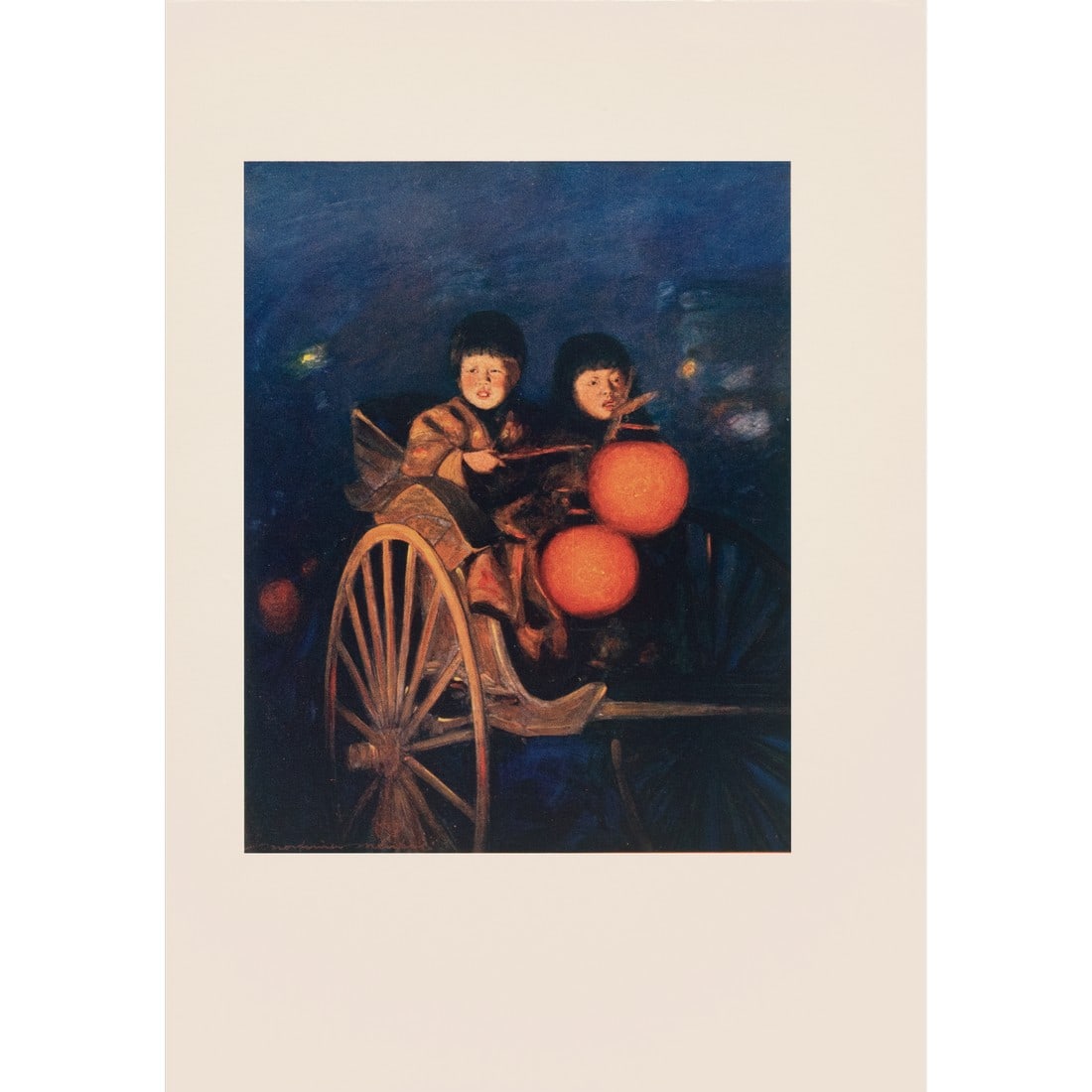 1901 Mortimer Menpes, "By the Light of the Lantern" Original Period Antique Print of Japan From Lond: A stunning original period small antique full-color print of Japan "By the Light of the Lantern" by Mortimer Menpes (1855-1938) after watercolor painting by Mortimer Menpes. Gold leafed top edge.