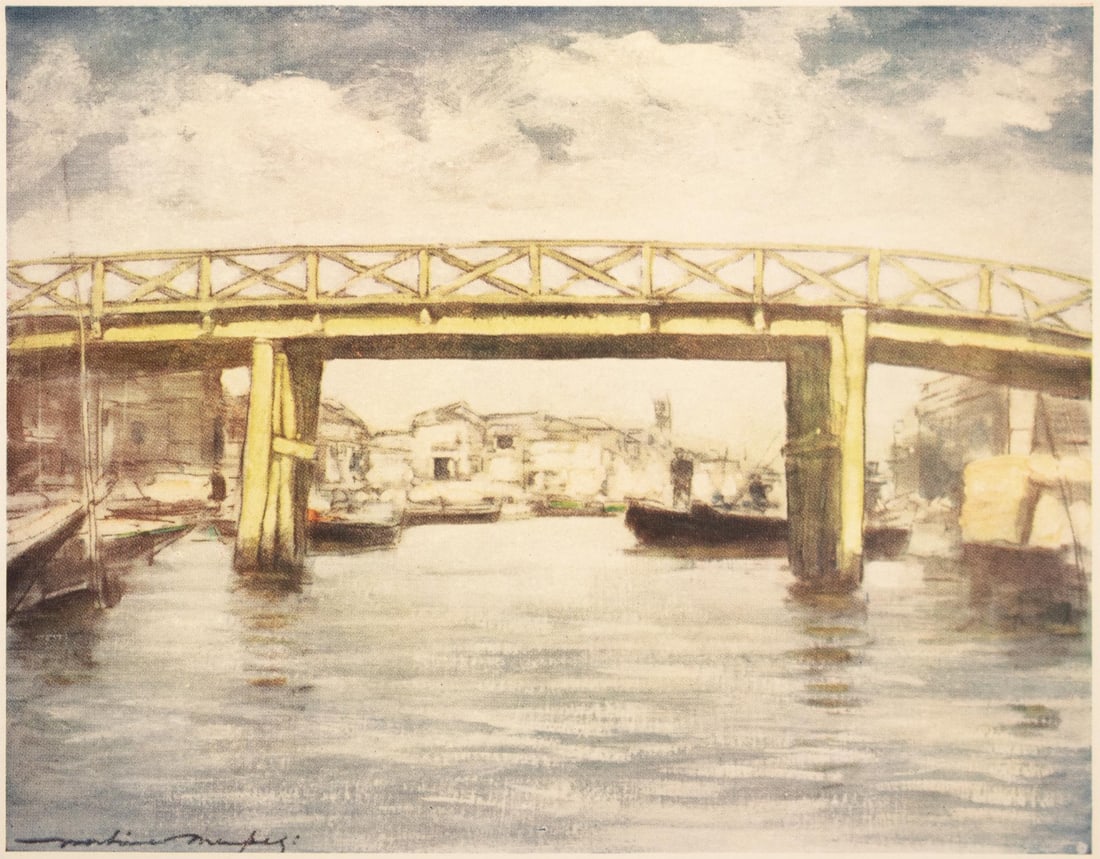 1901 Mortimer Menpes, "The Lemon Bridge" Original Period Antique Print of Japan From London - 2