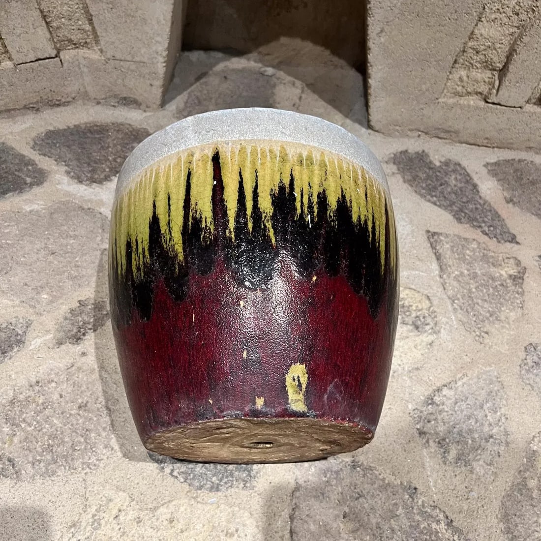 1970s Artisan Lava Drip Glaze Planter Pot Red and Green - 8