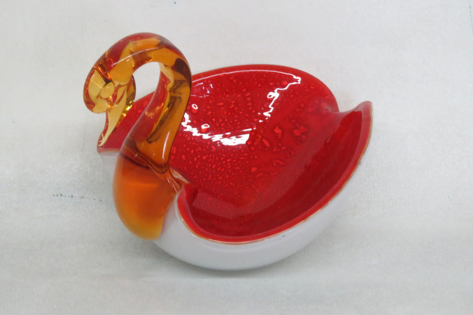 Art Glass Murano Style Decorative Swan Bird Candy Dish Bowl Figurine - 3