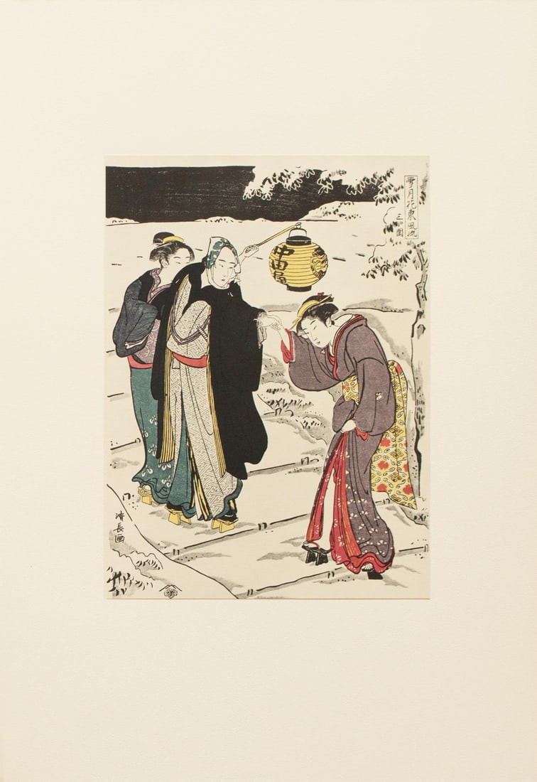 1964 After Kiyonaga "A Walk at Night in Snow", Full-Color Print From Japan - 12