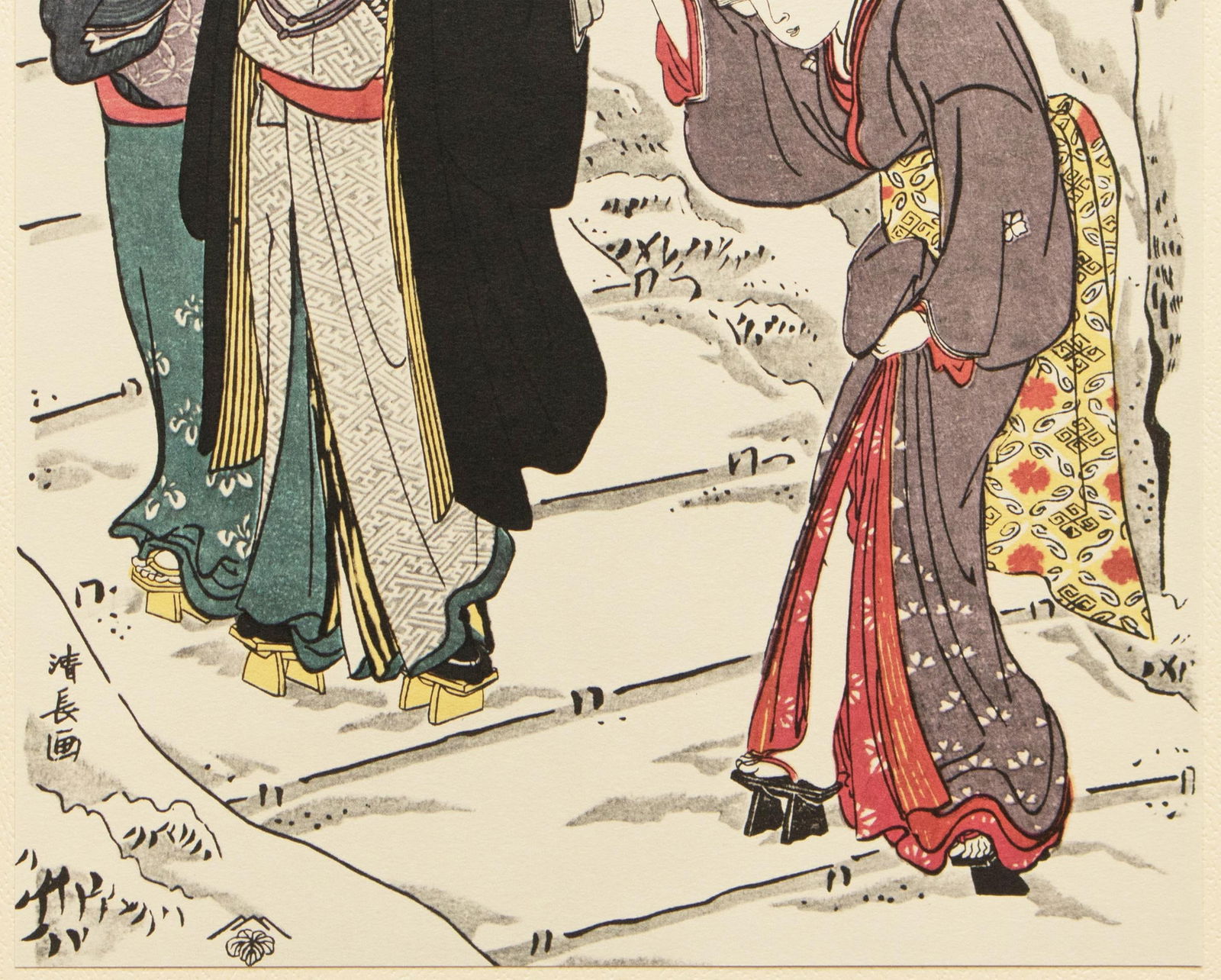 1964 After Kiyonaga "A Walk at Night in Snow", Full-Color Print From Japan - 5