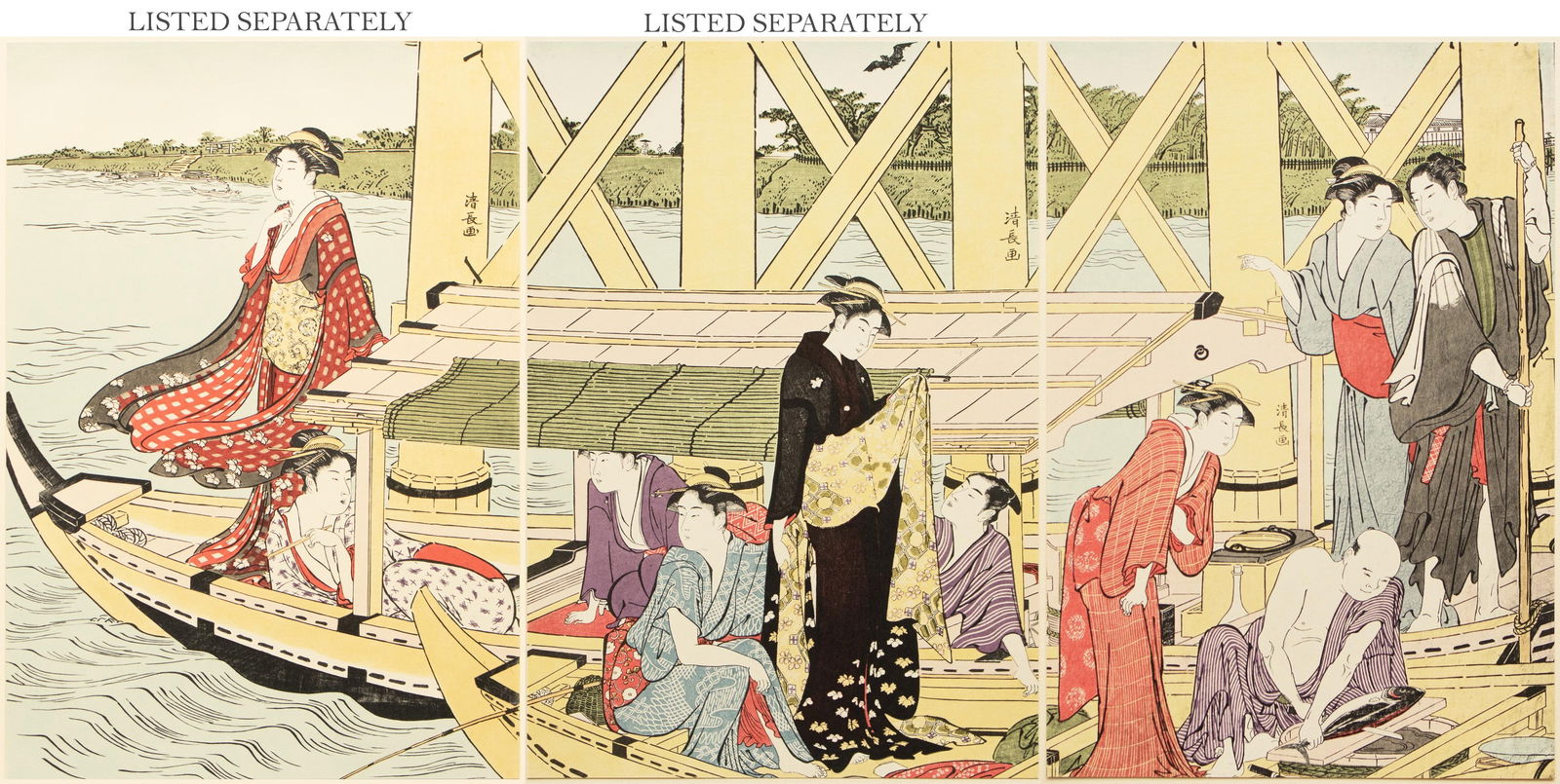 1964 After "Kiyonaga Pleasure Boating Under the Okawa Bridge", Full-Color Print From Japan - 10