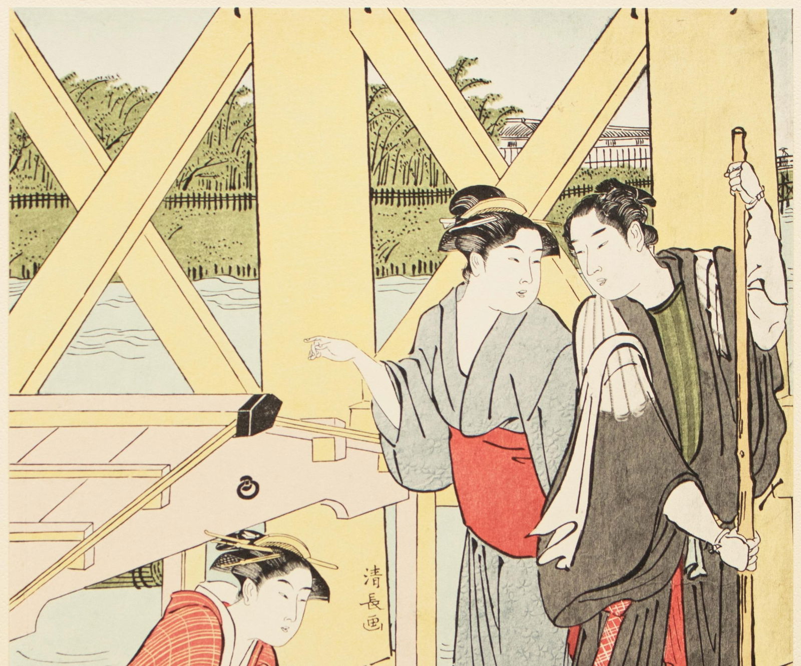 1964 After "Kiyonaga Pleasure Boating Under the Okawa Bridge", Full-Color Print From Japan - 4