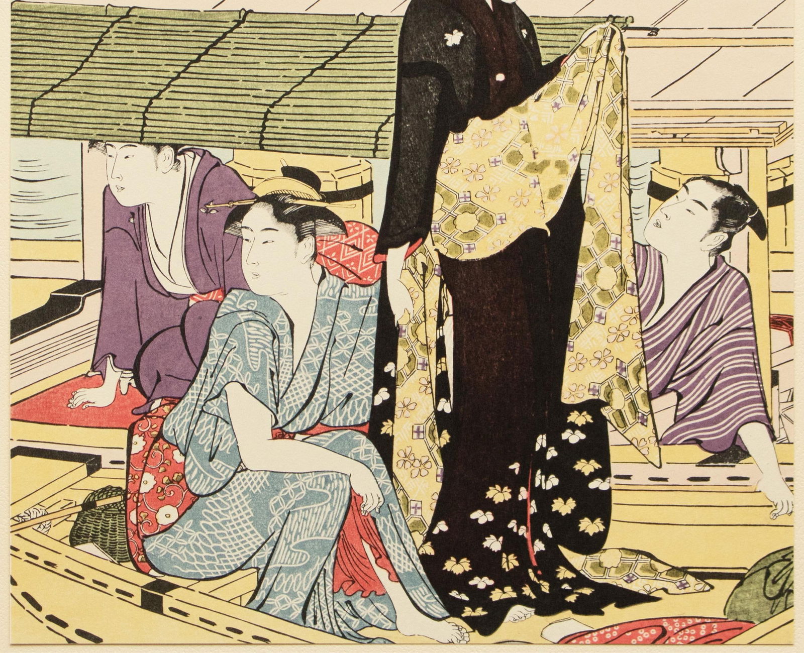 1964 After Kiyonaga "Pleasure Boating Under the Okawa Bridge", Full-Color Print From Japan - 5