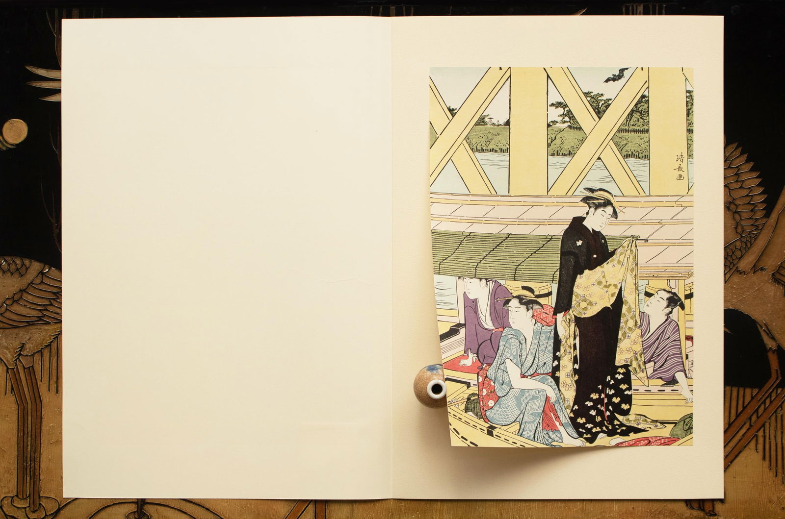 1964 After Kiyonaga "Pleasure Boating Under the Okawa Bridge", Full-Color Print From Japan - 8