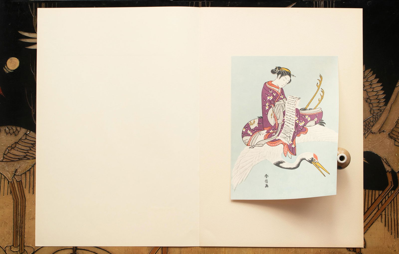 1963 After Harunobu "Woman Riding the Crane", Full-Color Print From Japan - 8