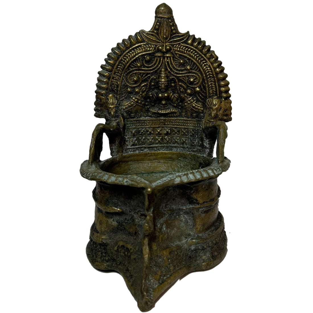 1990s Brass Oil Lamp With Embossed "Laxmi" Deity of Wealth & Prosperity - 2