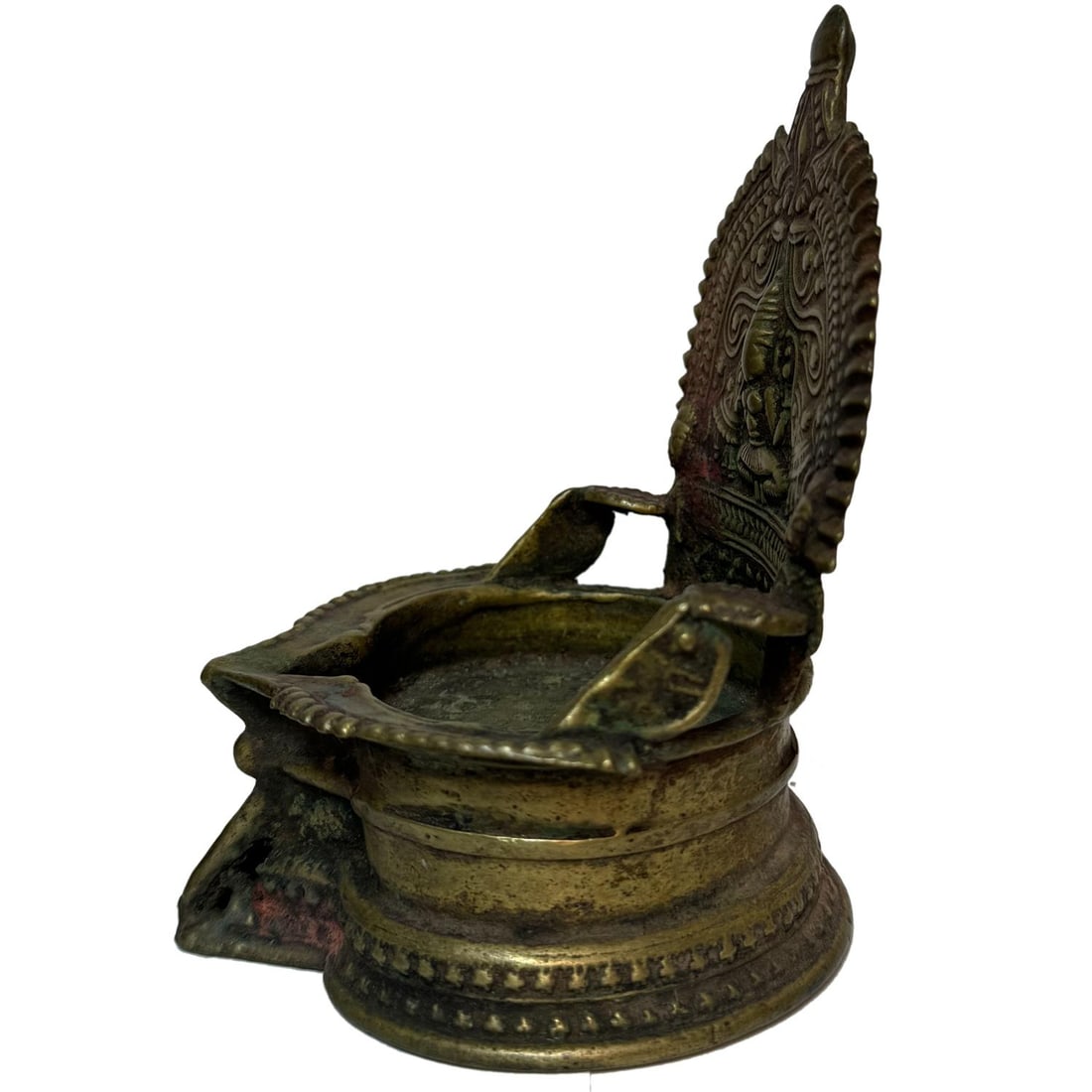 1990s Brass Oil Lamp With Embossed "Laxmi" Deity of Wealth & Prosperity - 8