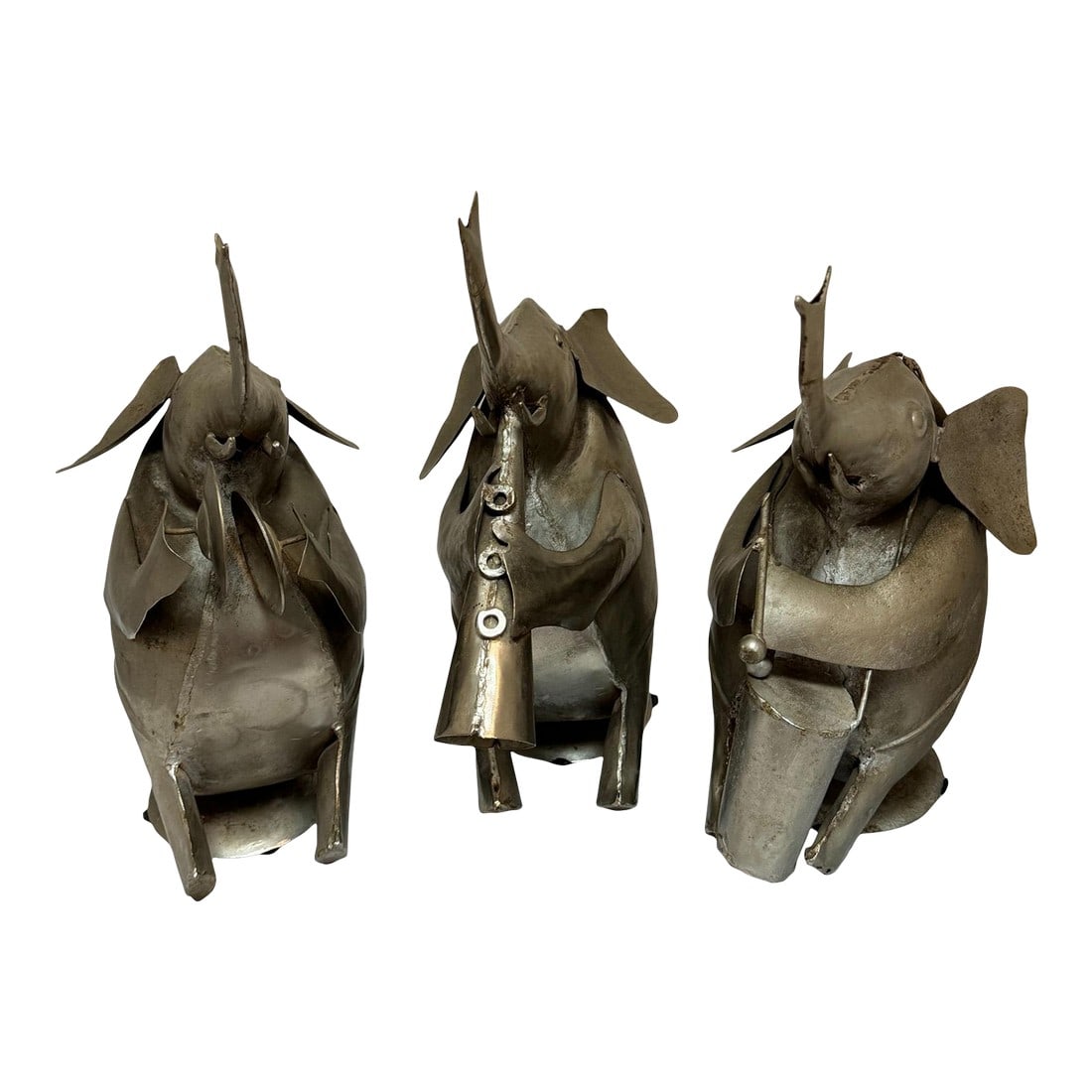 Vintage Metal Elephants Playing Musical Instruments - Set of 3 (1 of 3)