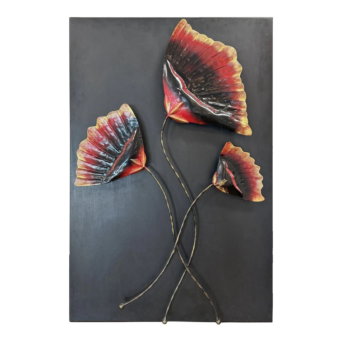 1990s Handcrafted Metal Floral Wall Art on Wood Base (1 of 4)