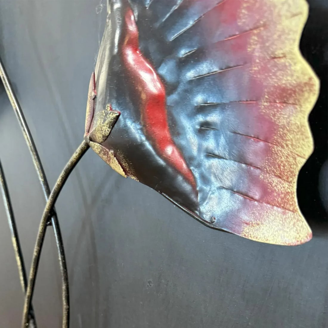 1990s Handcrafted Metal Floral Wall Art on Wood Base - 3