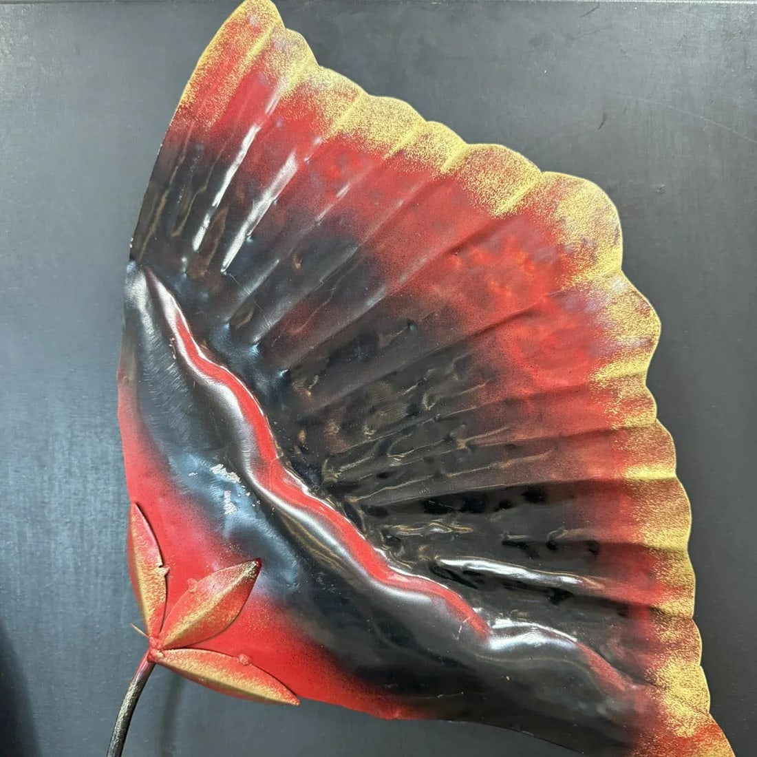 1990s Handcrafted Metal Floral Wall Art on Wood Base - 4