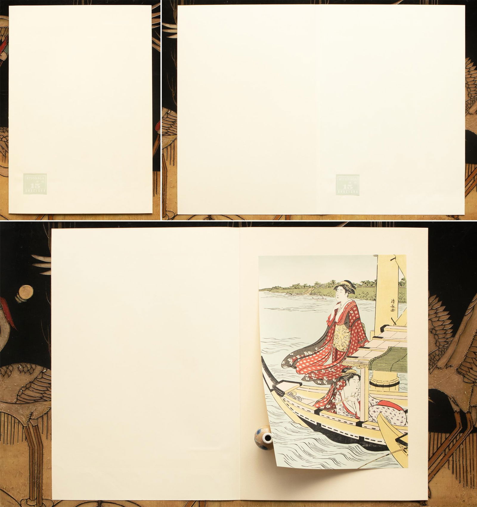 1964 After Kiyonaga "Pleasure Boating Under the Okawa Bridge", Full-Color Print From Japan - 2