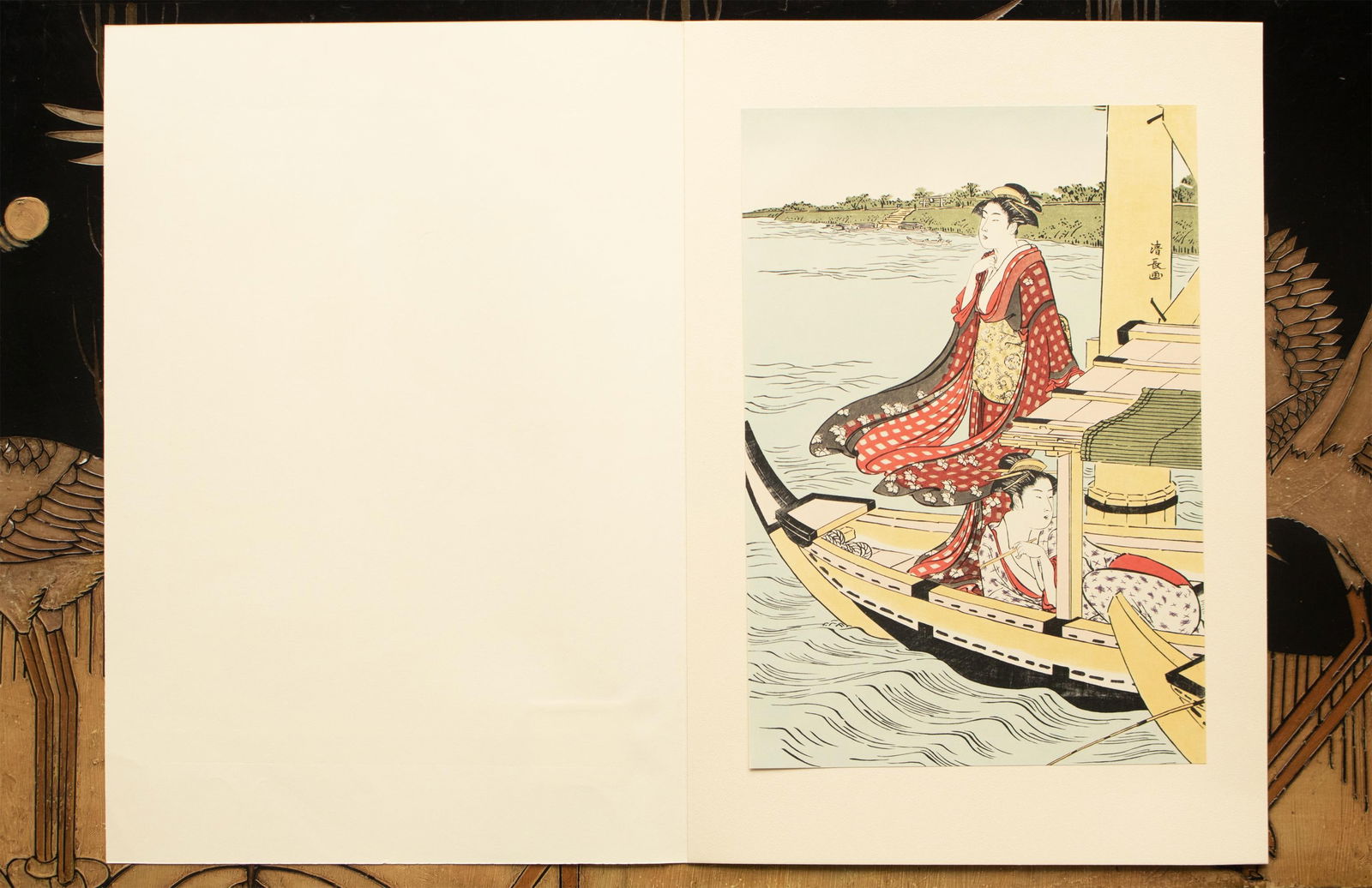 1964 After Kiyonaga "Pleasure Boating Under the Okawa Bridge", Full-Color Print From Japan - 3