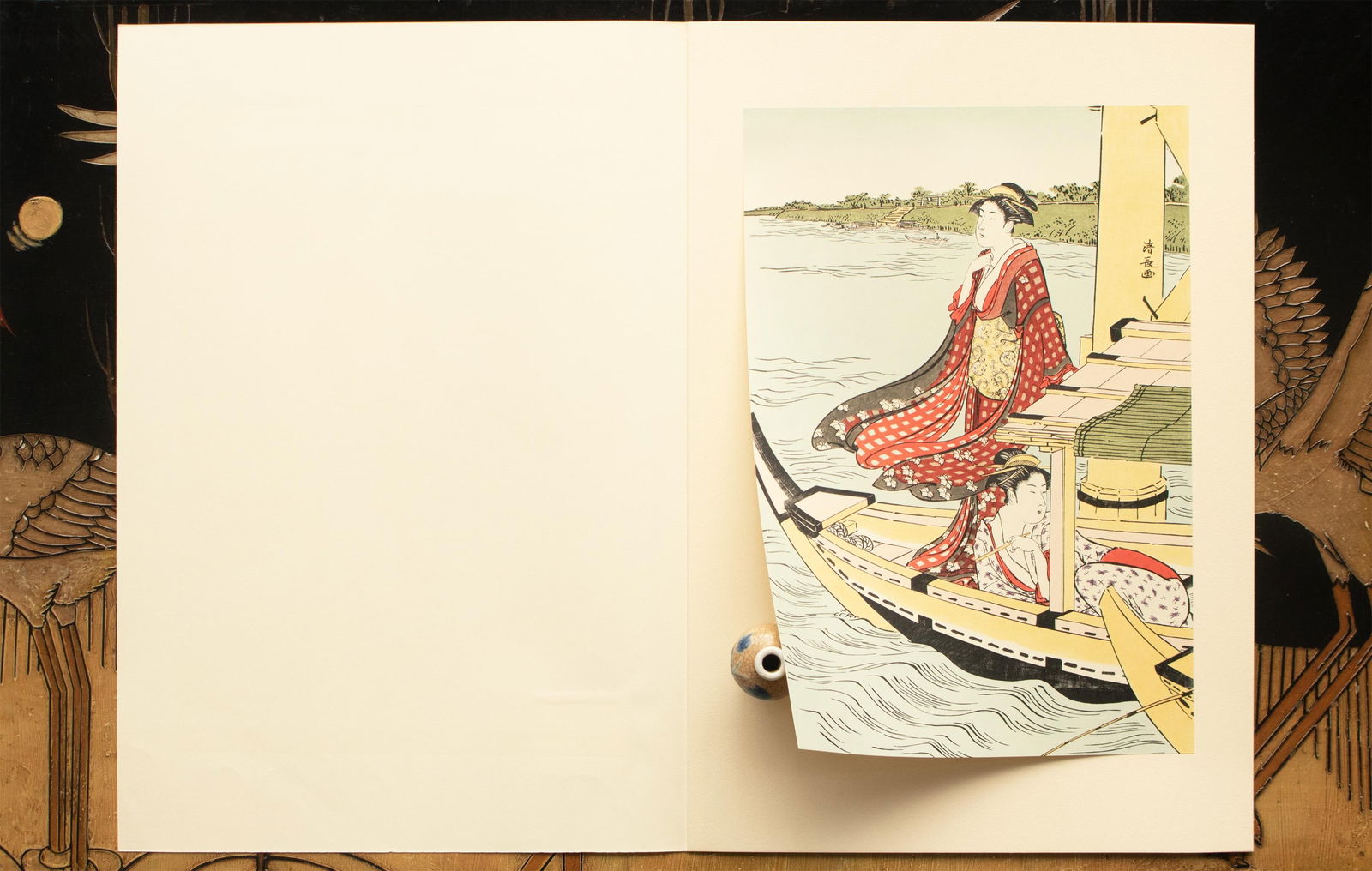 1964 After Kiyonaga "Pleasure Boating Under the Okawa Bridge", Full-Color Print From Japan - 4