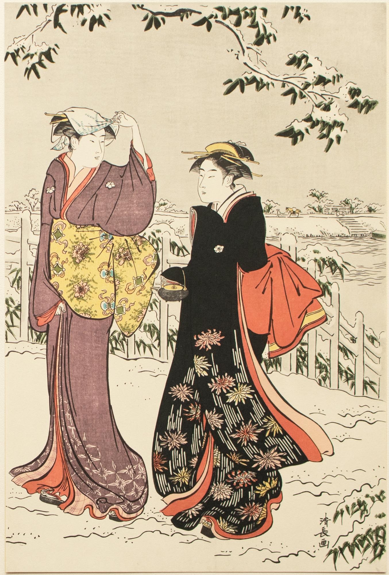 1964 After Kiyonaga "Snow View at Matsuchi-Yama", Full-Color Print From Japan - 2