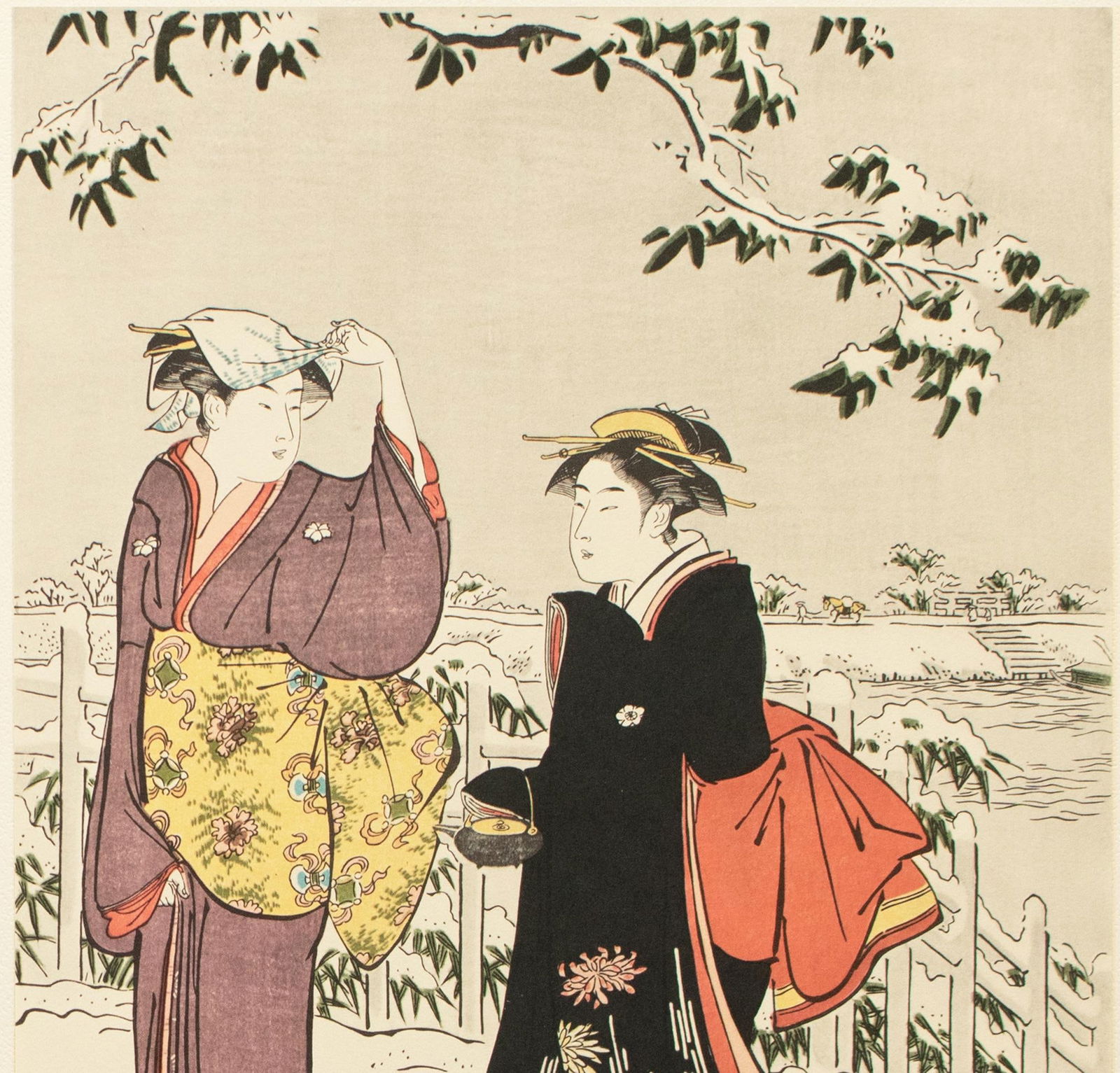 1964 After Kiyonaga "Snow View at Matsuchi-Yama", Full-Color Print From Japan - 3