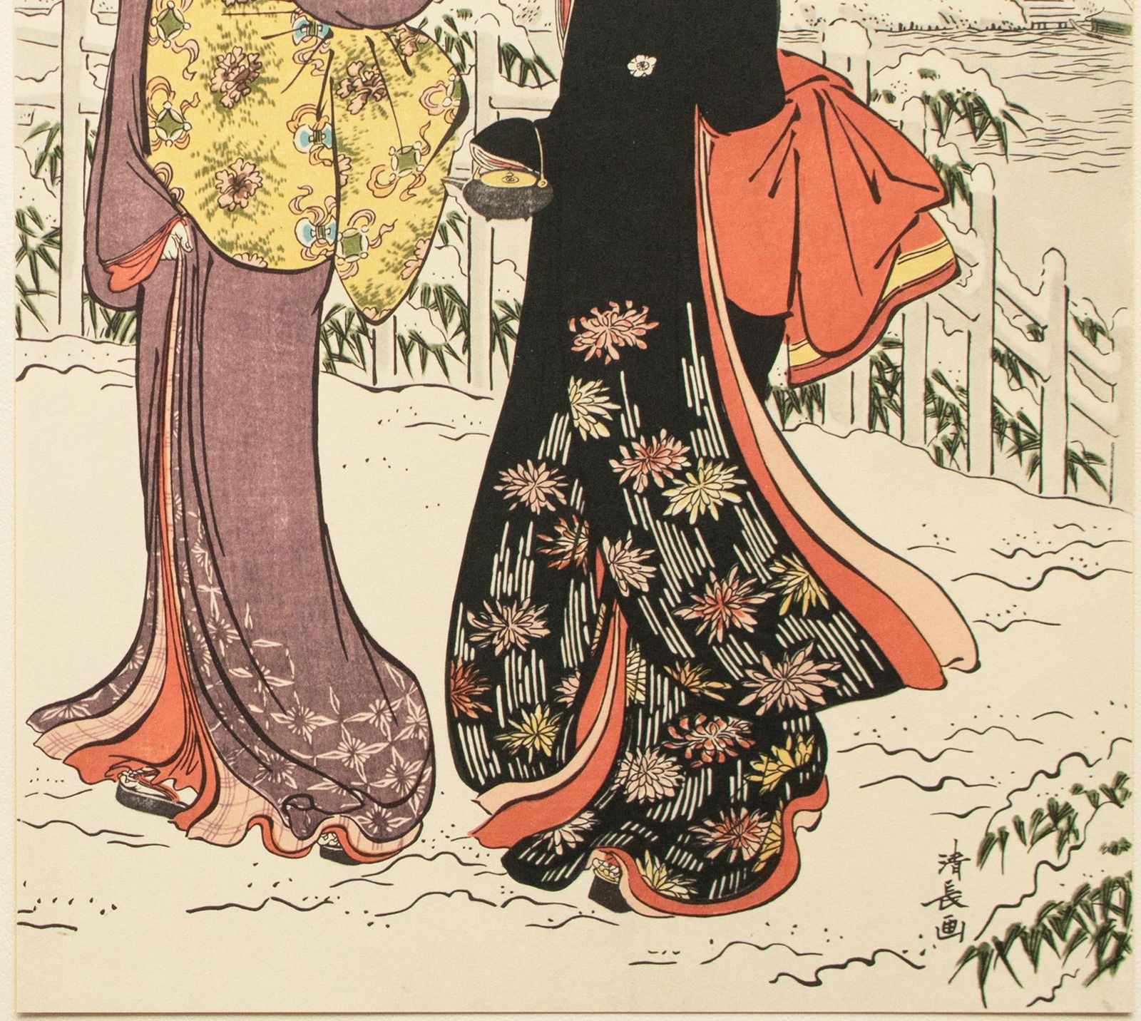 1964 After Kiyonaga "Snow View at Matsuchi-Yama", Full-Color Print From Japan - 4