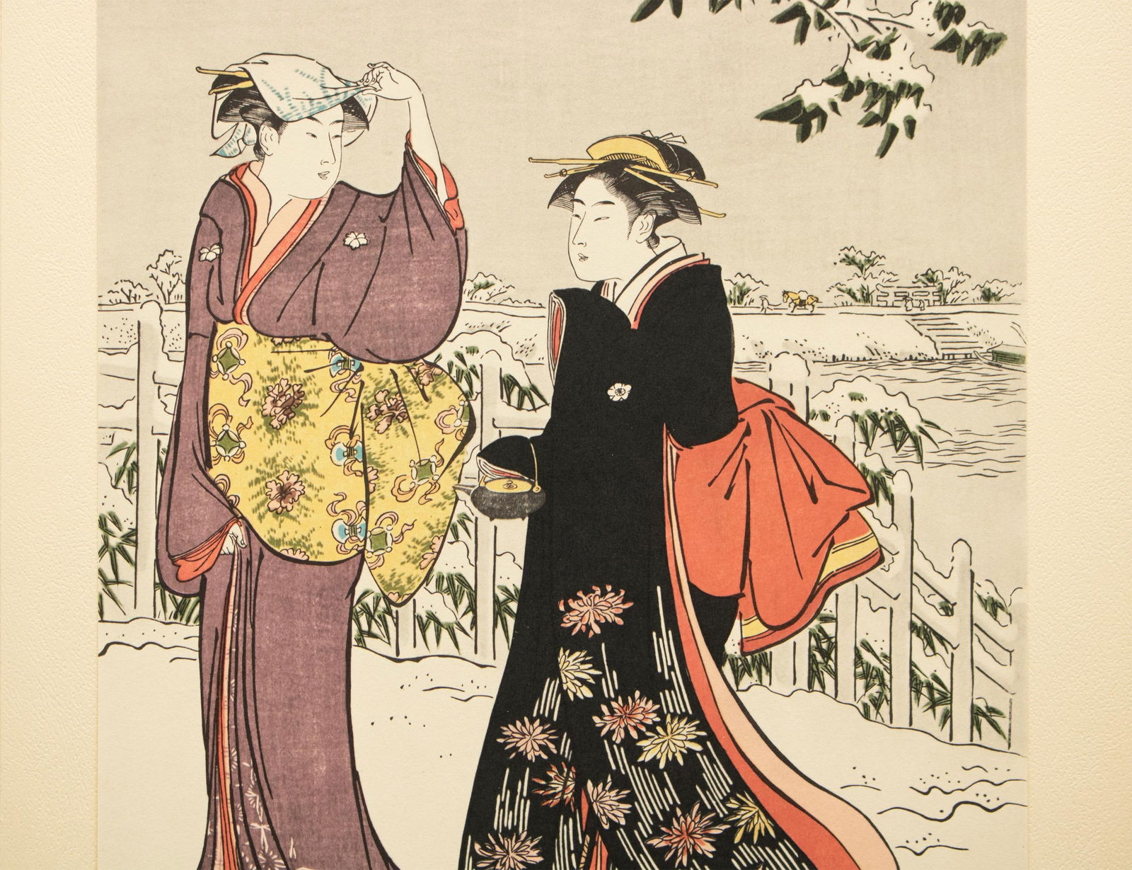 1964 After Kiyonaga "Snow View at Matsuchi-Yama", Full-Color Print From Japan - 5