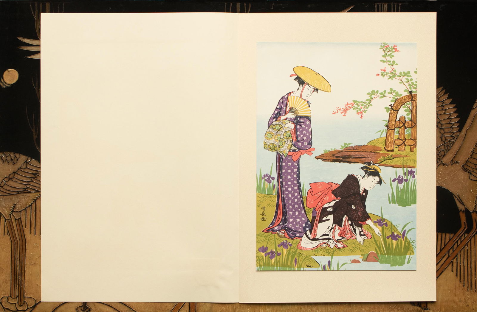 1964 After Kiyonaga "By the Side of a Pond Where Iris Flowers Bloom", Full-Color Print From Japan - 6