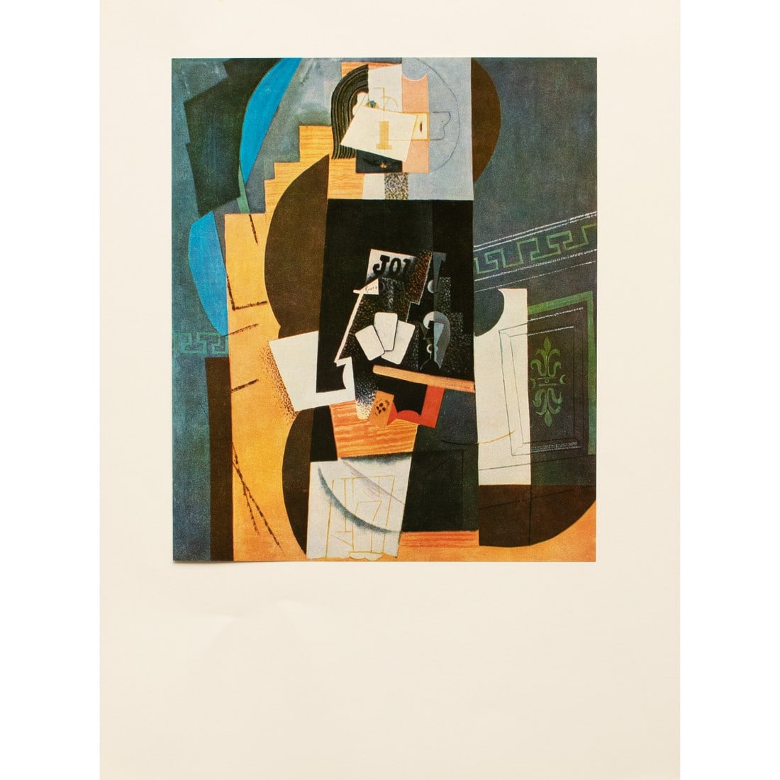 1971 After Pablo Picasso, "Card Player" Period Parisian Full-Color Print: An excellent period full-color print after Cubist painting "Joueur de Cartes" (Card Player, 1913-1914) by Pablo Picasso. Comes from a rare folio of the artist published by New French Editions in