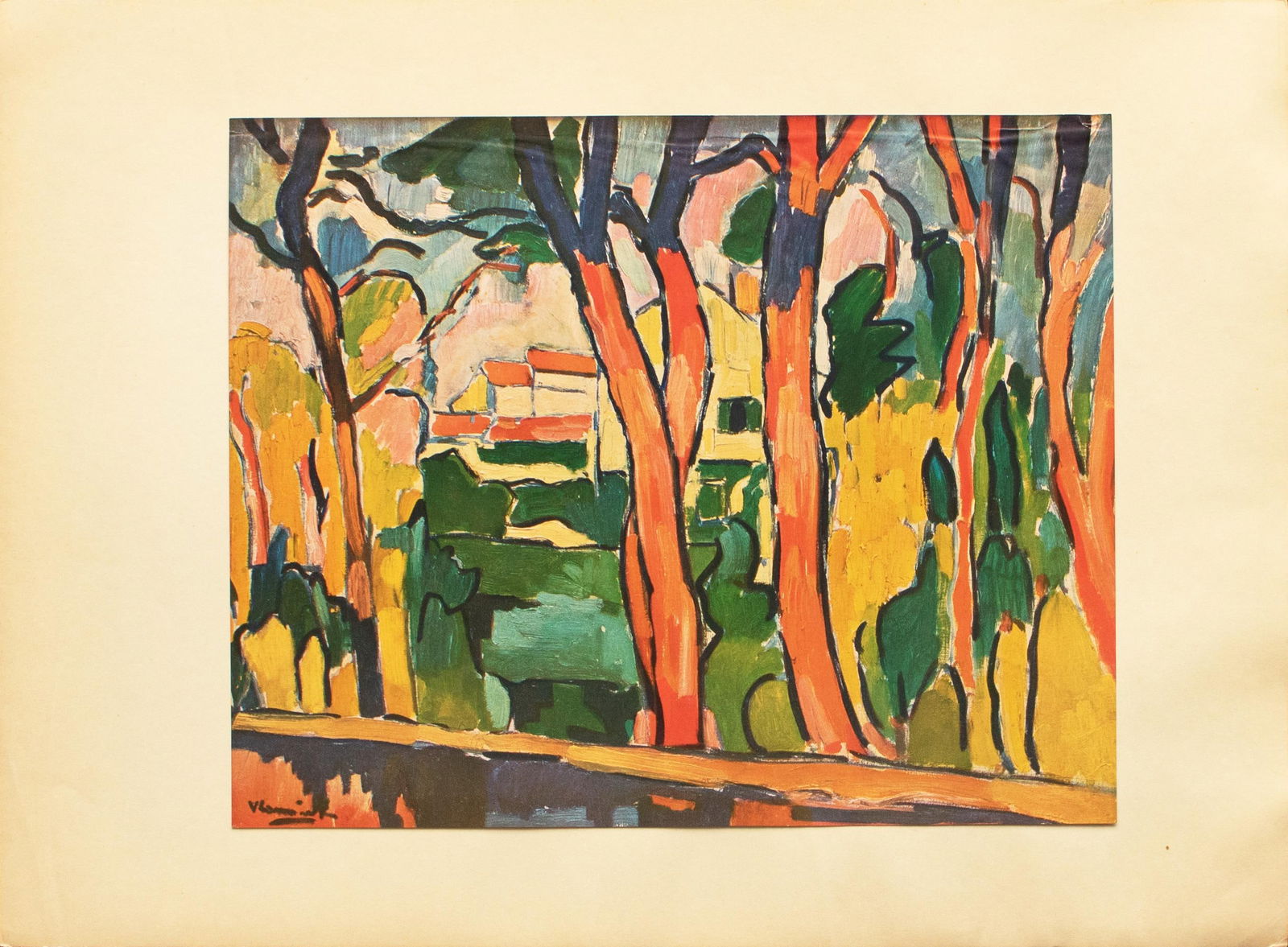 1940s After Maurice De Vlaminck, "The Red Trees", Period Swiss Offset Lithograph - 3