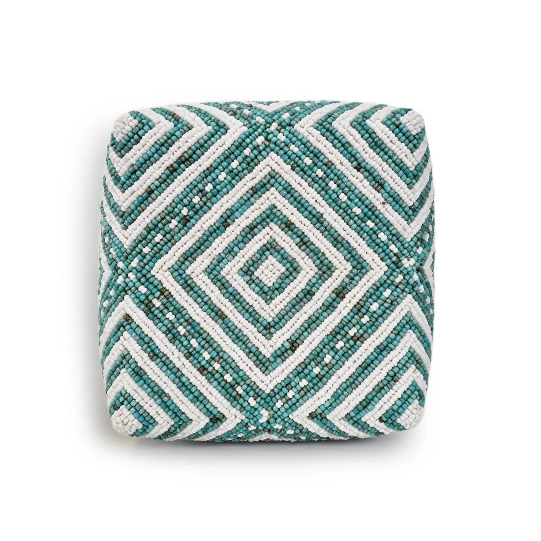 Vintage Turquoise & White Beaded Bamboo Box Medium - 3