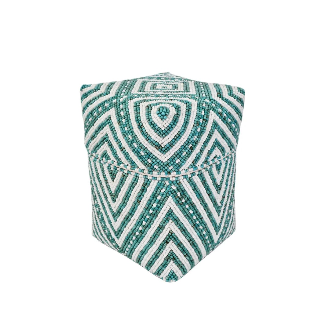 Vintage Turquoise & White Beaded Bamboo Box Small - 4