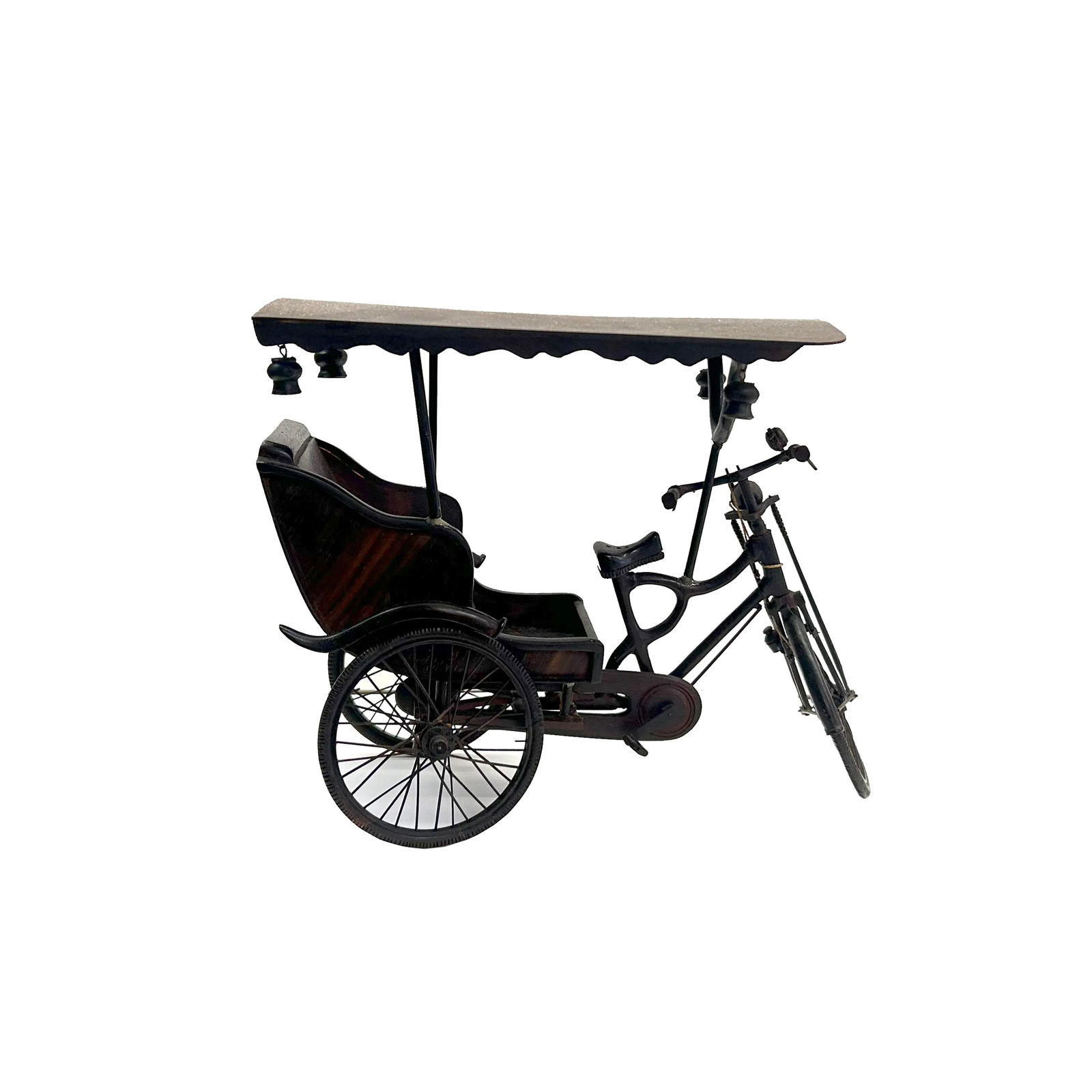 Chinese Rosewood Handmade Miniature Cycle Rickshaw Display Decor Art - 2