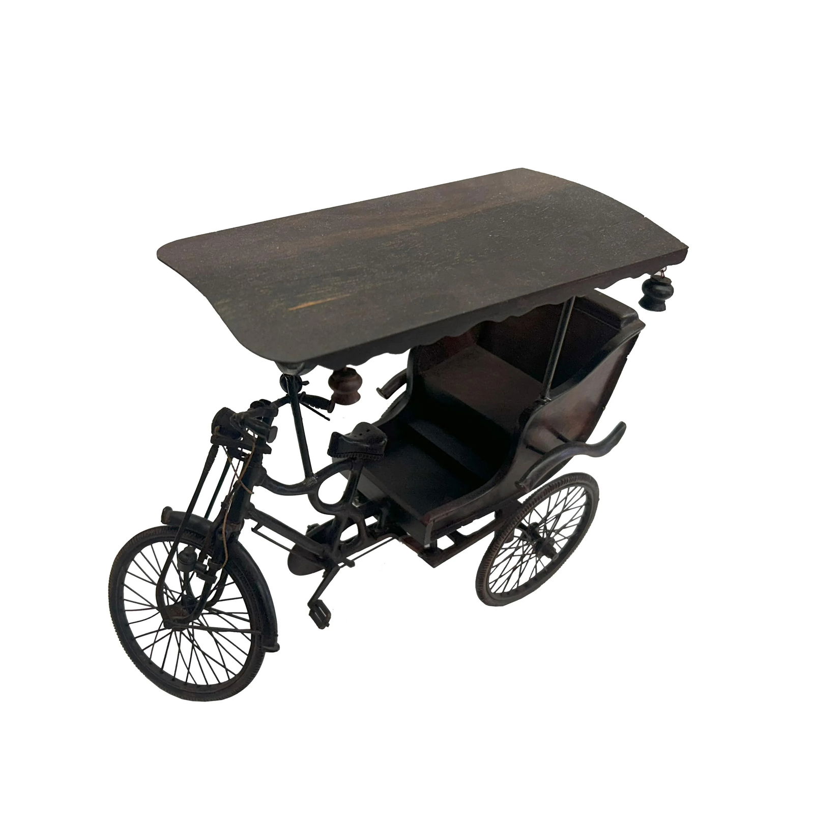 Chinese Rosewood Handmade Miniature Cycle Rickshaw Display Decor Art - 5