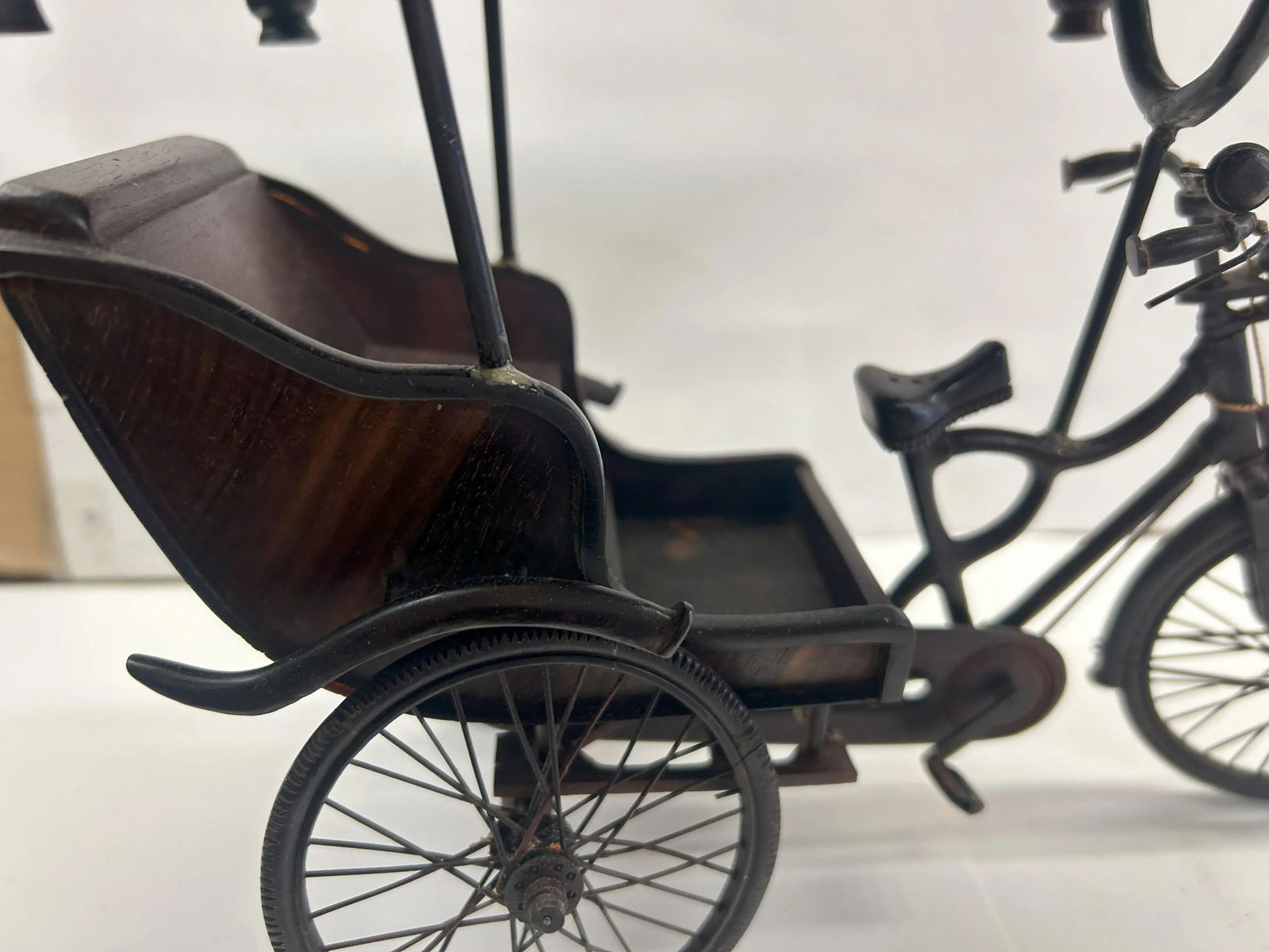 Chinese Rosewood Handmade Miniature Cycle Rickshaw Display Decor Art - 7