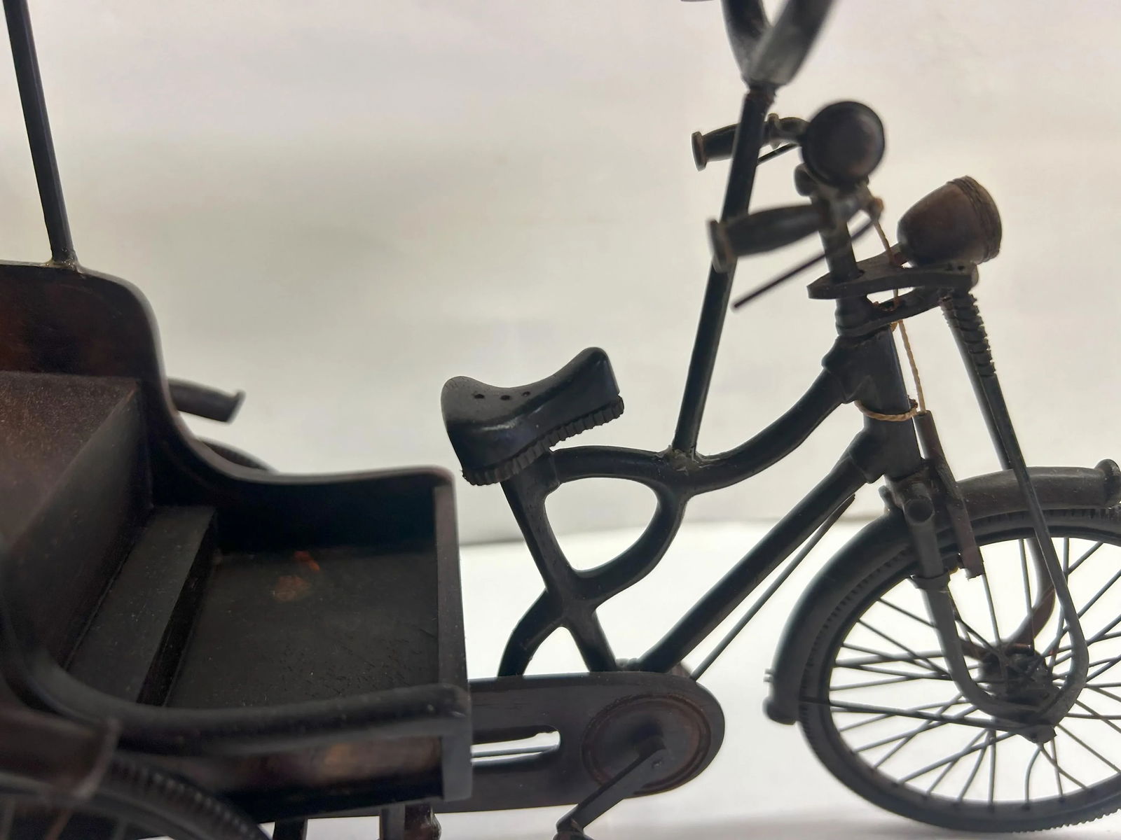 Chinese Rosewood Handmade Miniature Cycle Rickshaw Display Decor Art - 8