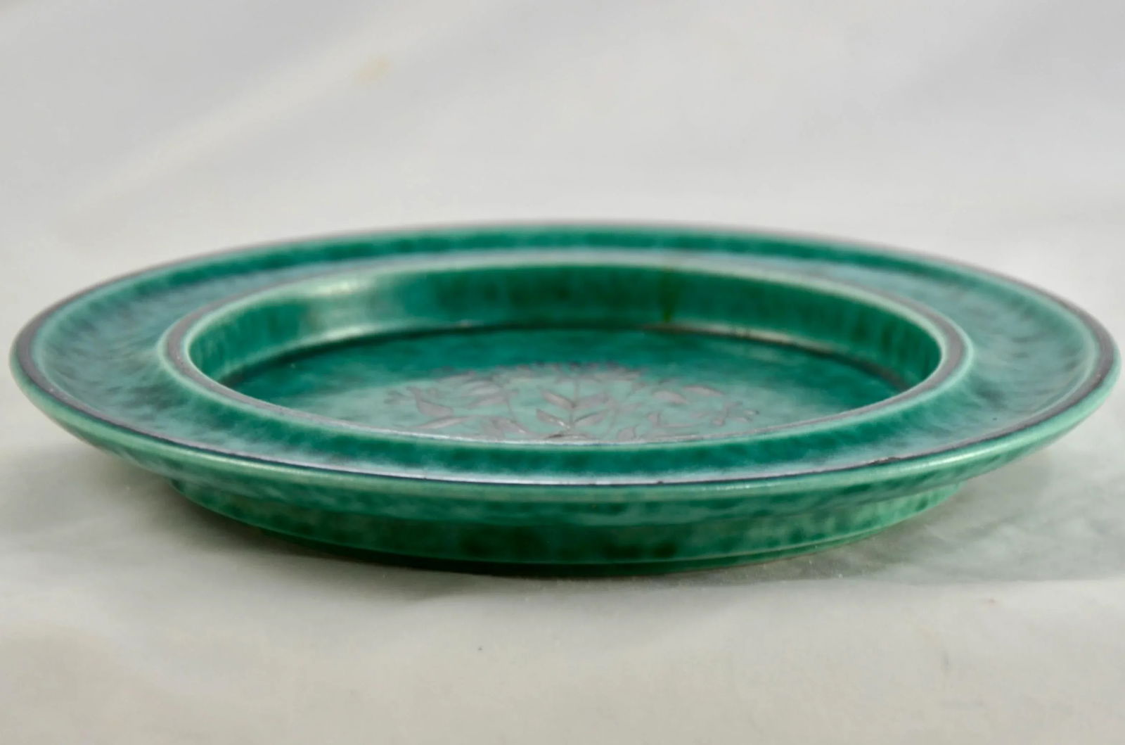 1930 Aqua Floral Sterling Gustavsberg Argenta Plate - 3