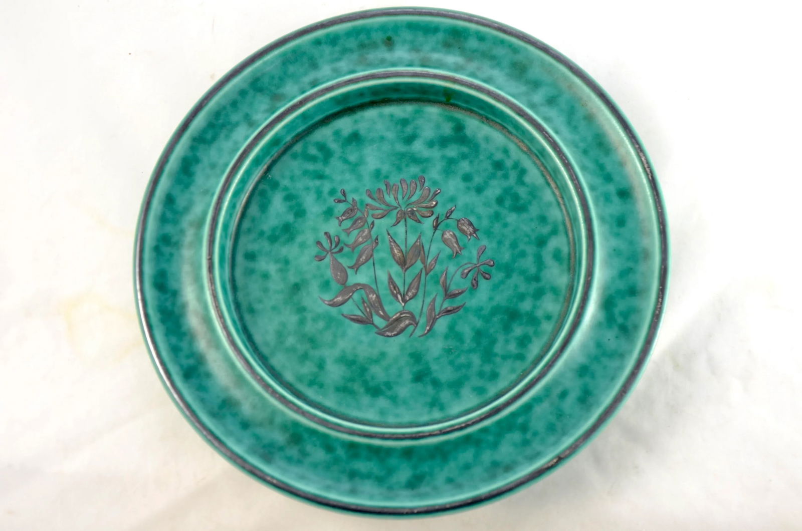 1930 Aqua Floral Sterling Gustavsberg Argenta Plate - 6
