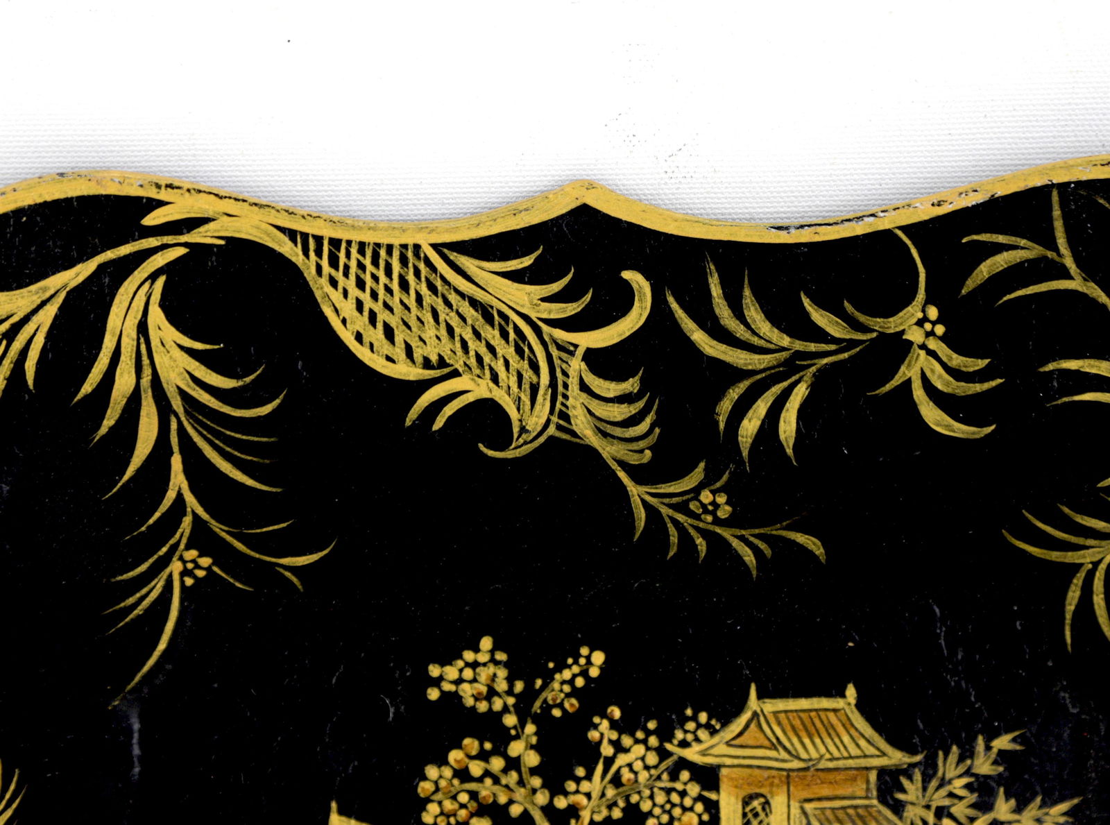 Vintage Iron Black Gilt Hand Painted Chinoiseries Tray - 4