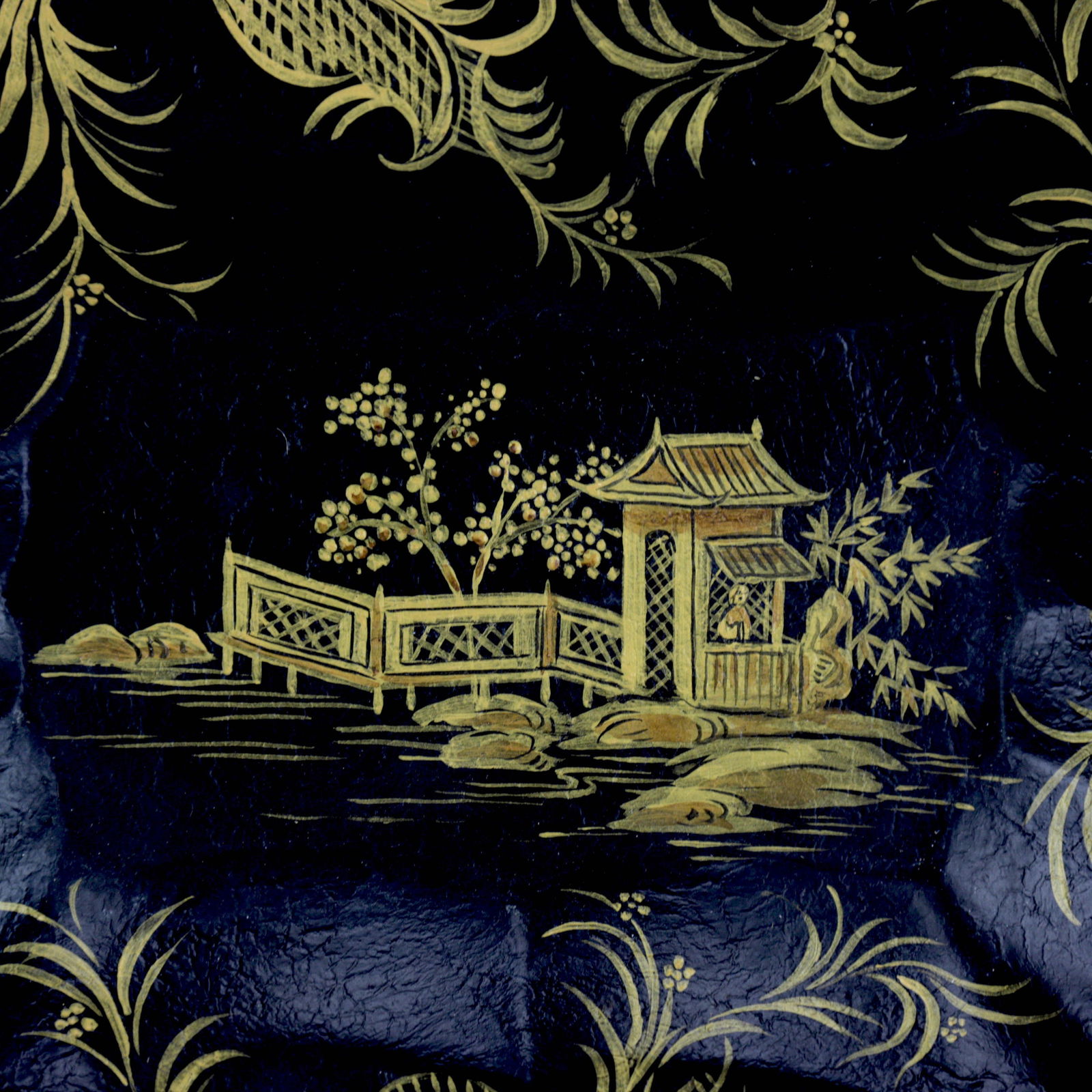 Vintage Iron Black Gilt Hand Painted Chinoiseries Tray - 6