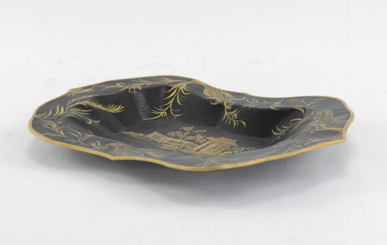 Vintage Iron Black Gilt Hand Painted Chinoiseries Tray - 9