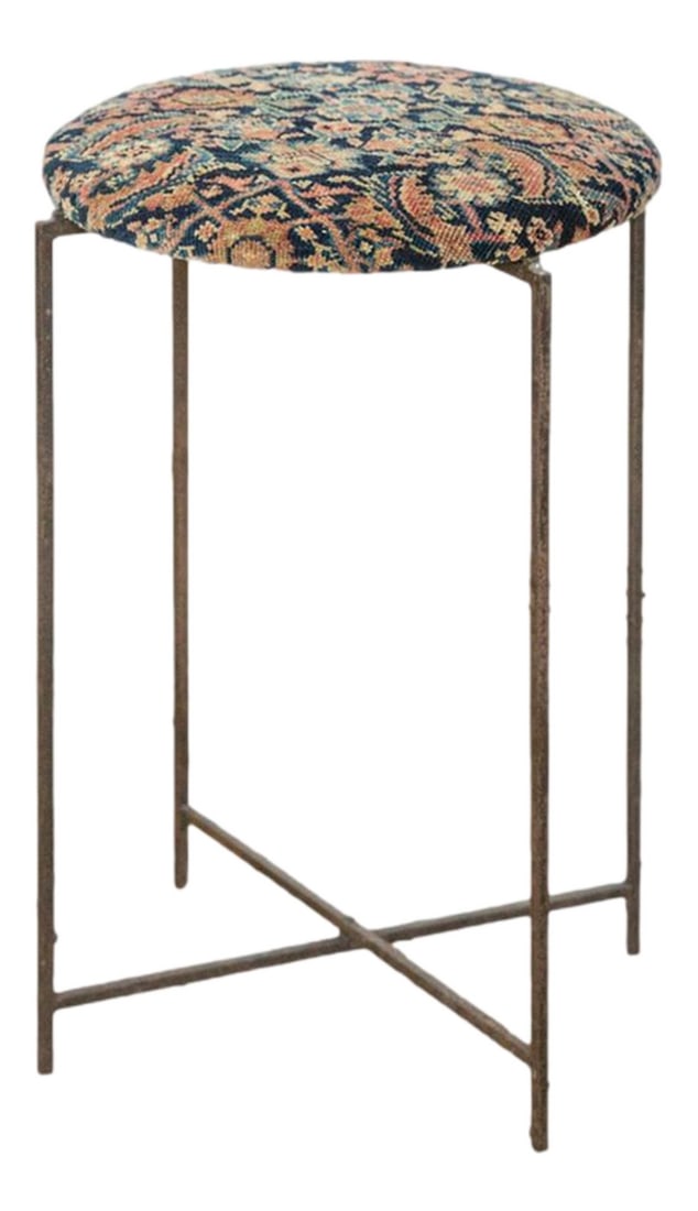 Reclaimed Antique Rug Fragment Side Table Stand 7 of 7: Exclusive Old New HouseÂ® reclaimed vintage rug fragment side table stand! This unique limited edition item is made in NY using a beautiful upcycled rug fragment and vintage folding metal
