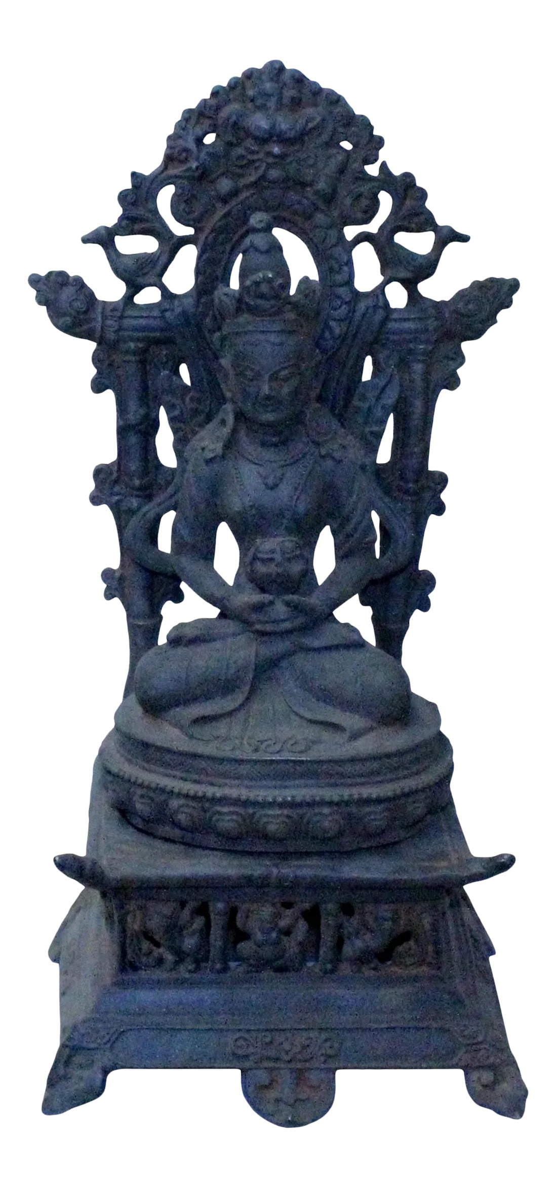 Vintage Iron Metal Finish Rustic Kwan Yin on Pedestal Statue