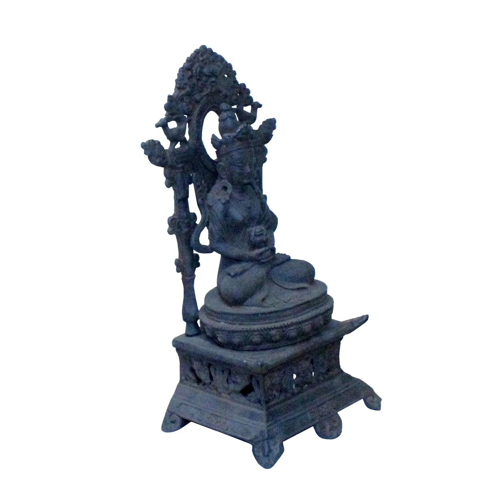 Vintage Iron Metal Finish Rustic Kwan Yin on Pedestal Statue - 3