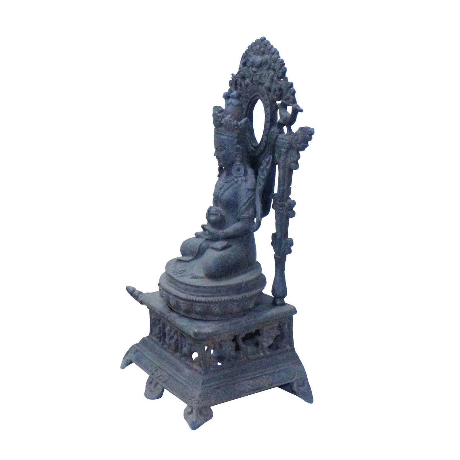 Vintage Iron Metal Finish Rustic Kwan Yin on Pedestal Statue - 4