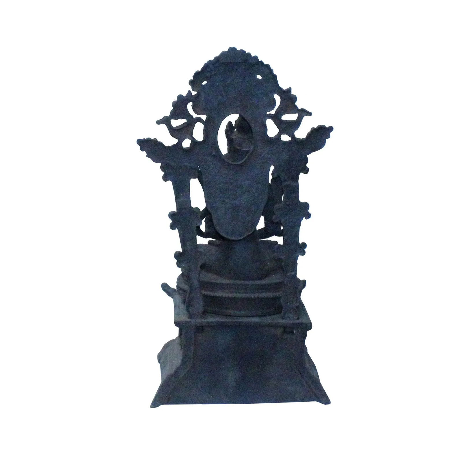 Vintage Iron Metal Finish Rustic Kwan Yin on Pedestal Statue - 5