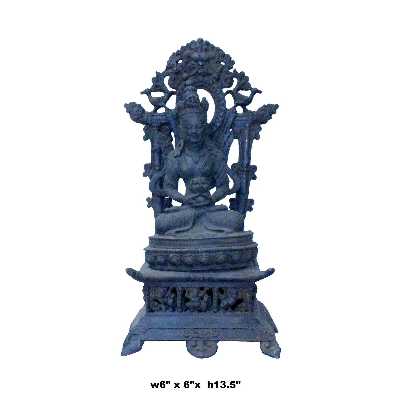 Vintage Iron Metal Finish Rustic Kwan Yin on Pedestal Statue - 7