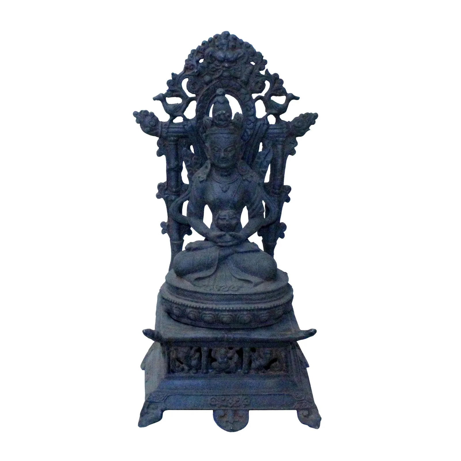Vintage Iron Metal Finish Rustic Kwan Yin on Pedestal Statue - 8