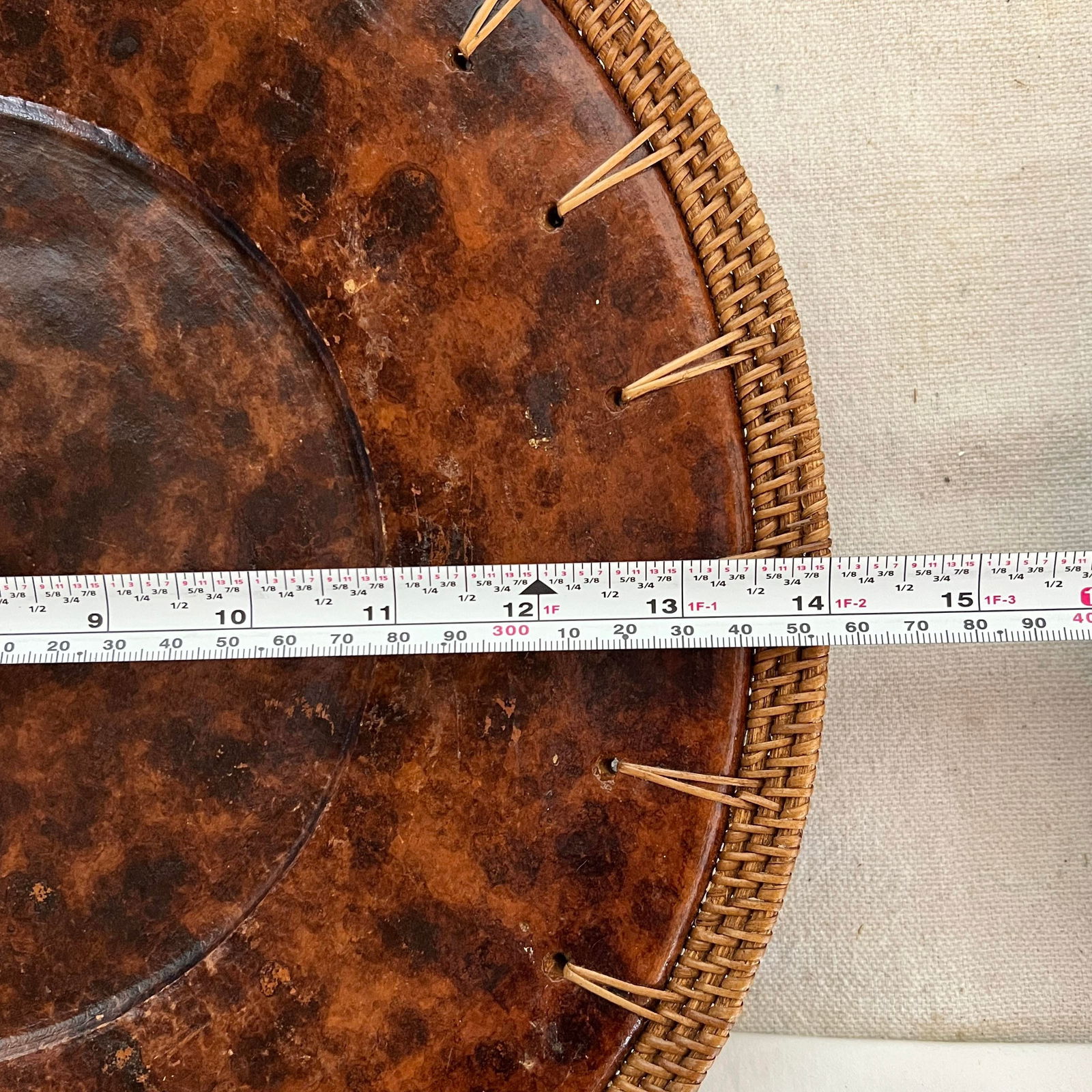 Vintage Faux Tortoise Shell Plate Chargers With Wicker Rim - Set of 4 - 9